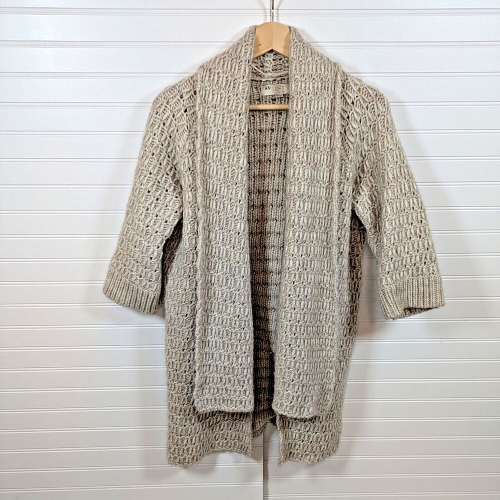 Loft Cardigan Women XSP Oversized Chunky Knit Open Wool Alpaca Italian Warm Fall